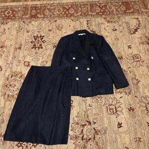 Larry Levine Midnight Blue Linen Blazer and Skirt Ensemble